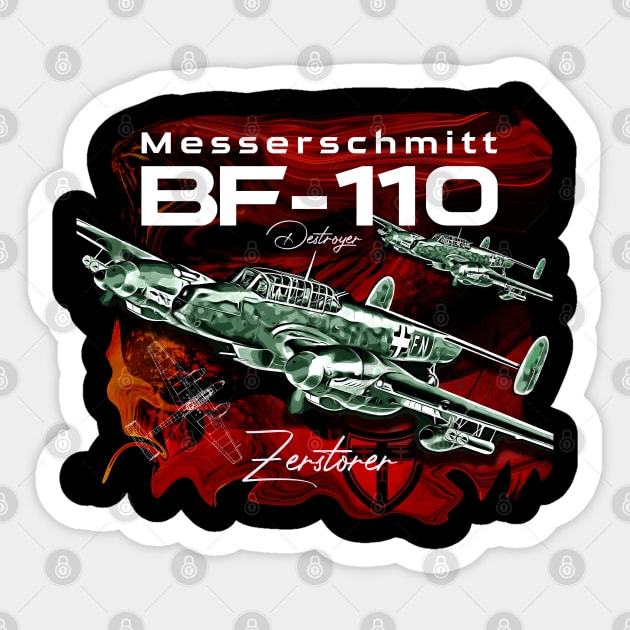 Messerschmitt BF-110 Luftwxaffe War plane Sticker by aeroloversclothing